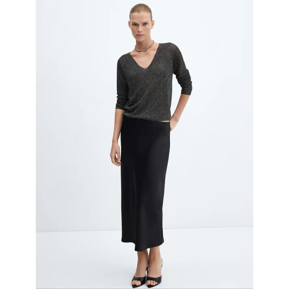Zara Black Satin A-Line Maxi Skirt